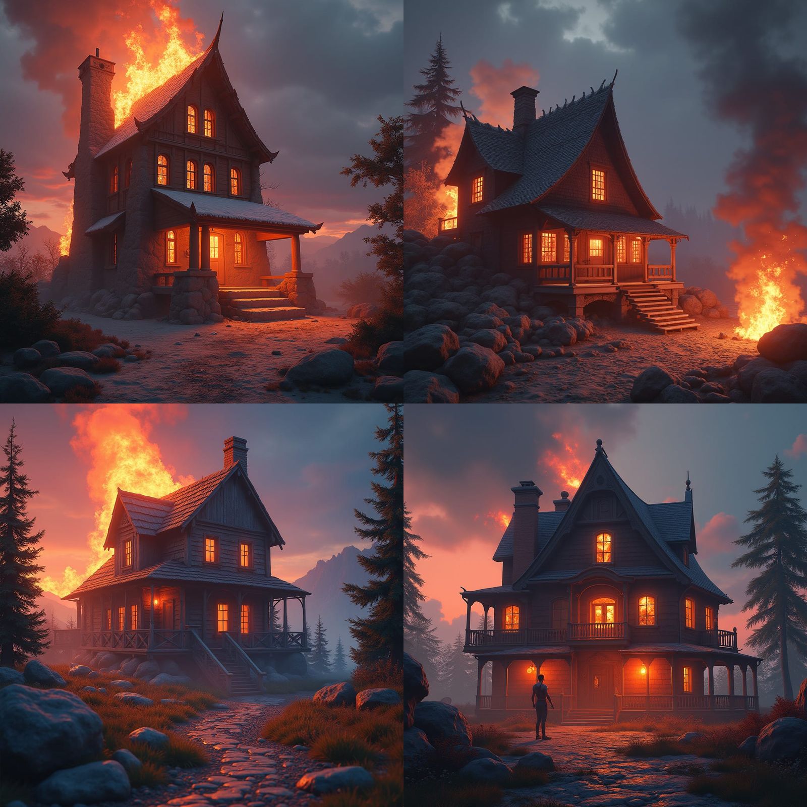 House Fire Rock Band: Detailed Matte Painting