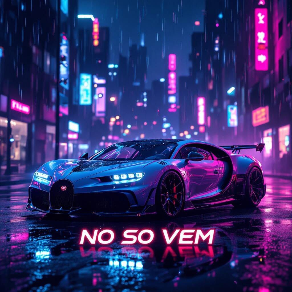 Phonk Cover Art: Bugatti in Neon Cyberpunk City