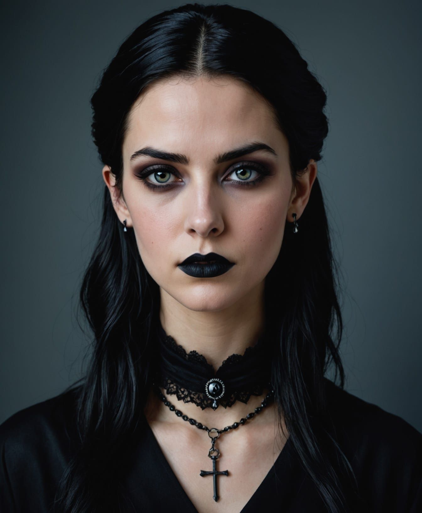 Striking Goth Woman Portrait with Dramatic Makeup