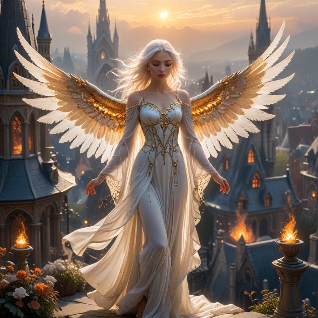Angel Flight in Ethereal Gothic Metropolis