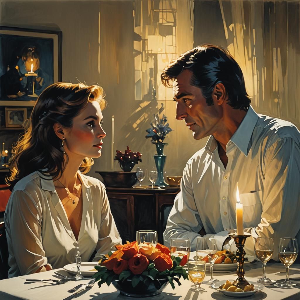 Romantic Dinner by Candlelight in Illustrative Style