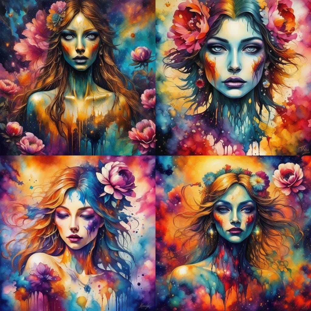 Surreal Floral Ink Splatter Art with Ethereal Glow