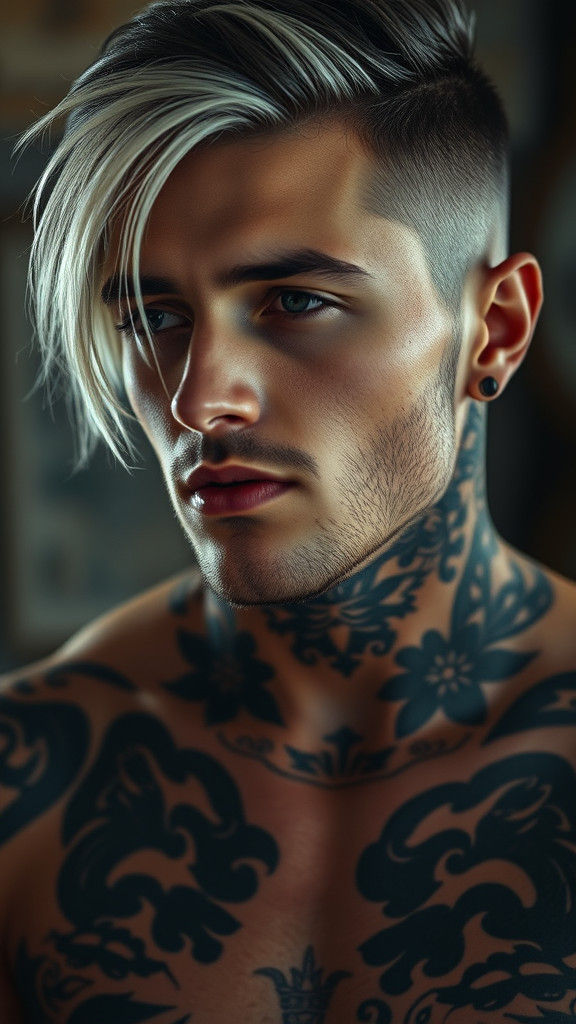 Hyperrealistic Portrait of a Man with 2 Tone Hair and Intric...