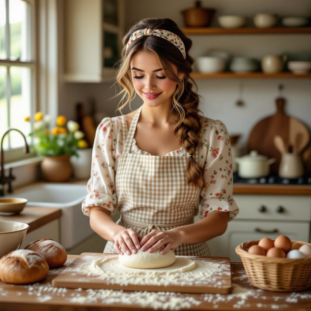 Cozy Kitchen Scene in Art Nouveau Style