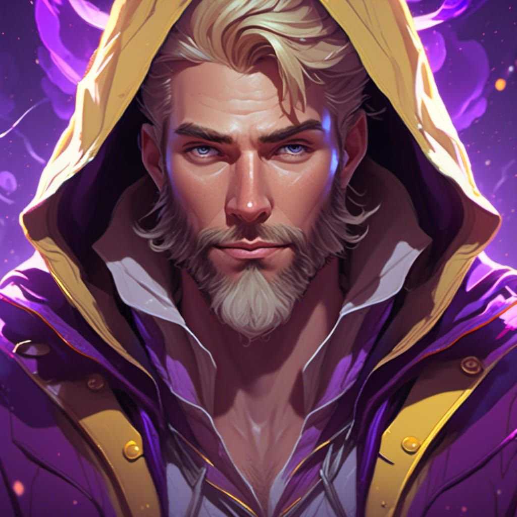 Blond Man in Purple Suit with Magic Aura