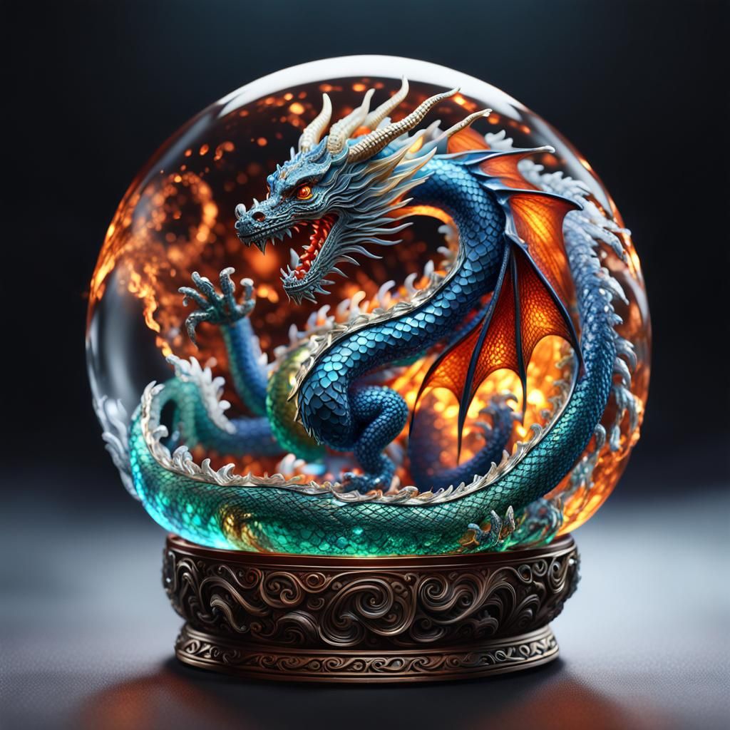 Enameled Glass Dragon Figurine: Detailed Matte Painting