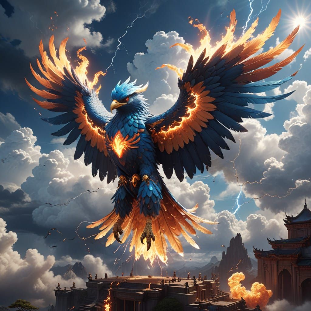 Divine Thunderbird Soars Through Celestial Expanse in Anime-...