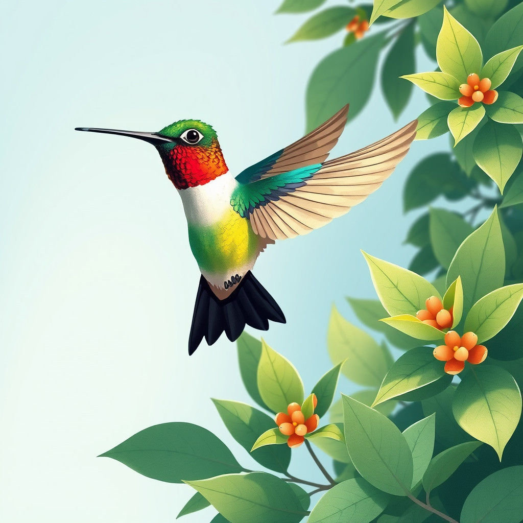 Hummingbird in Flight: Minimalist Botanical Art
