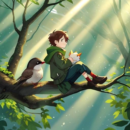 Robins in a Sunny Forest