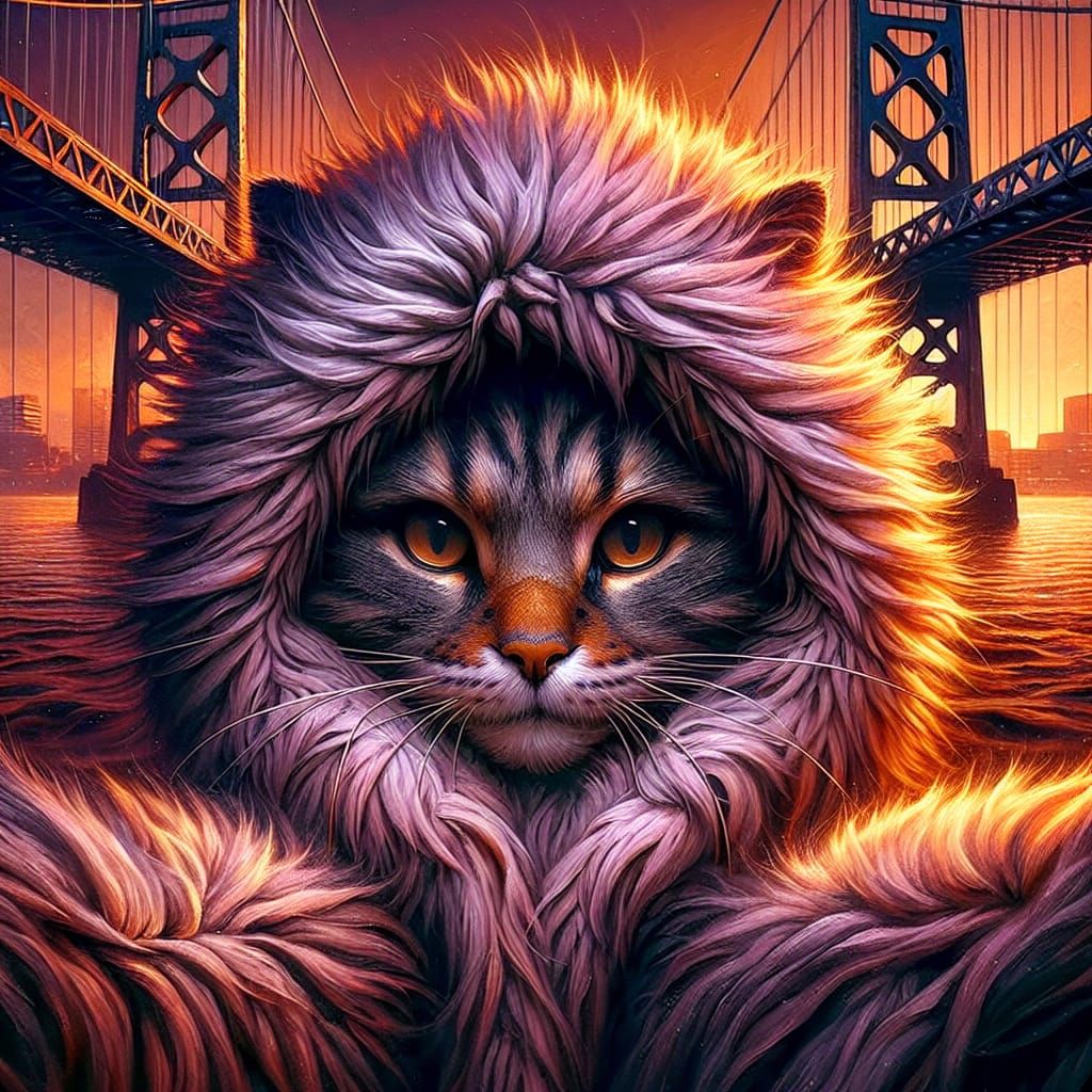 Furry Cat Selfie on Baltimore Bridge in Matte Style