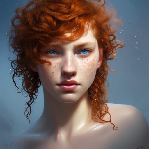 Detailed Portrait of a Redhead in Art Nouveau Style