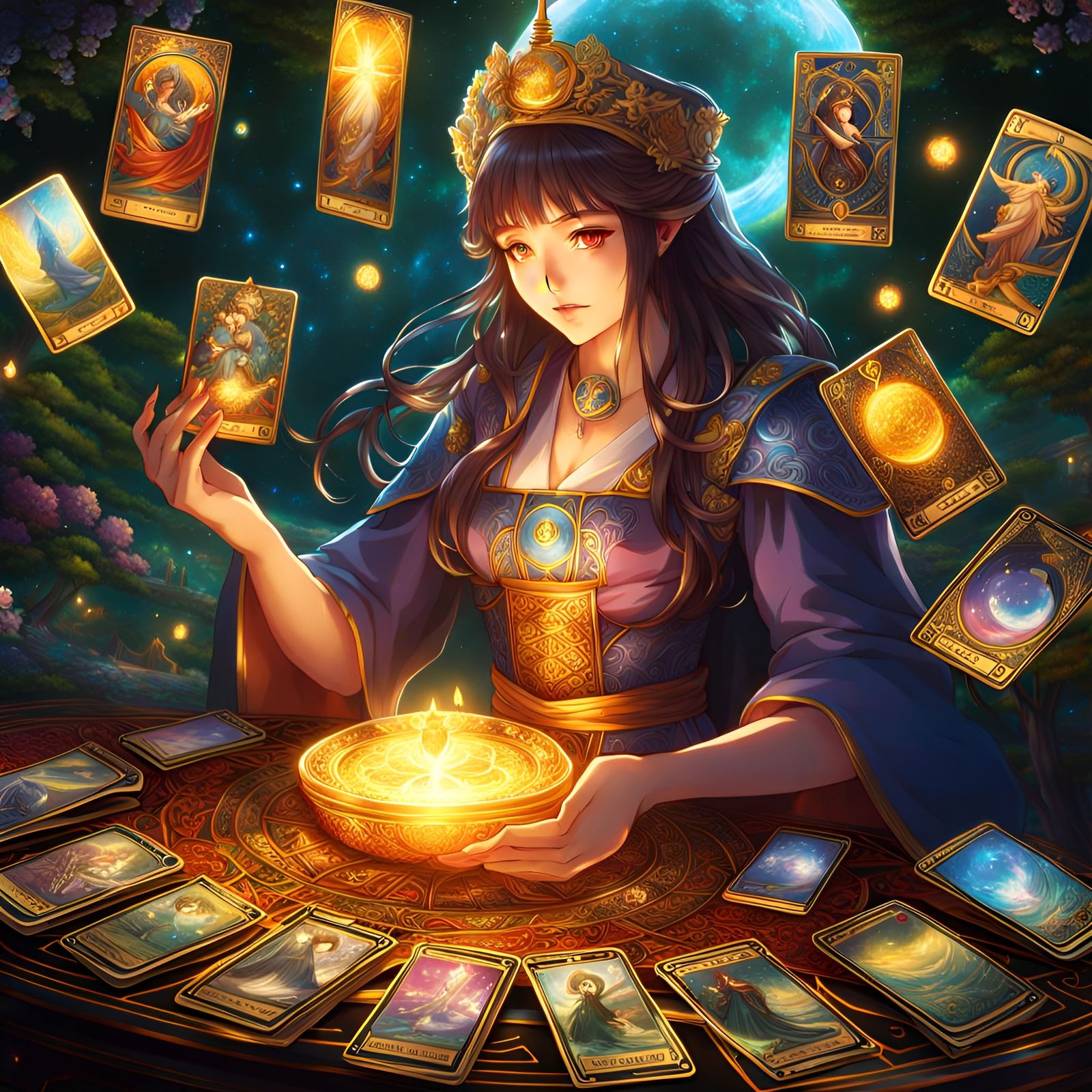 Anime Tarot Cards in Cosmic Astral Style