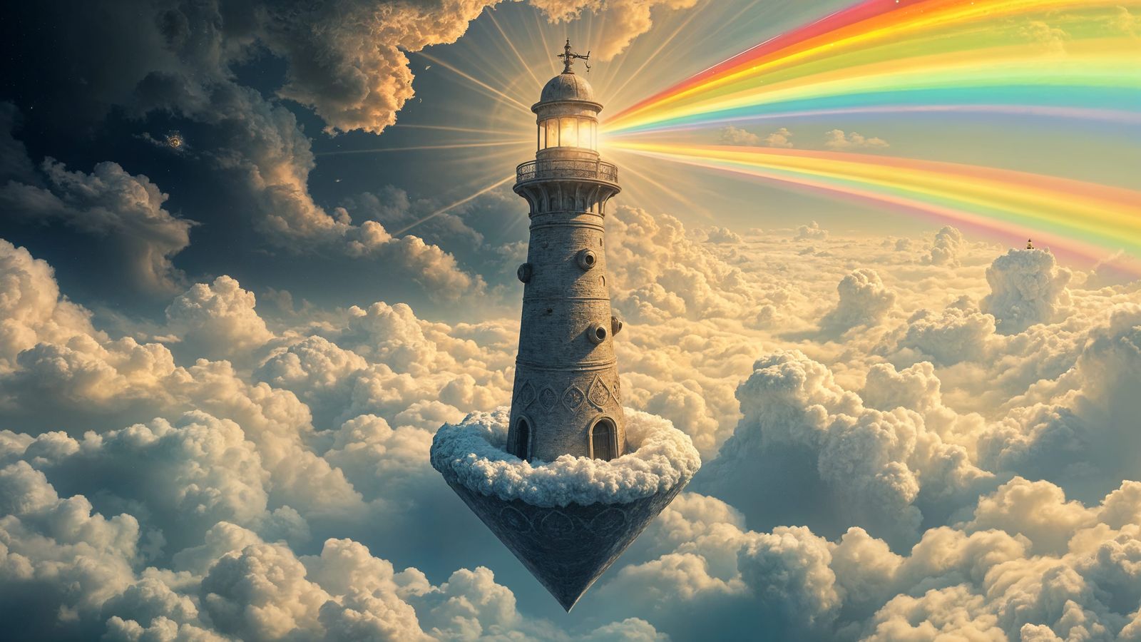 Ethereal Lighthouse Creates Rainbow in a Sea of Clouds