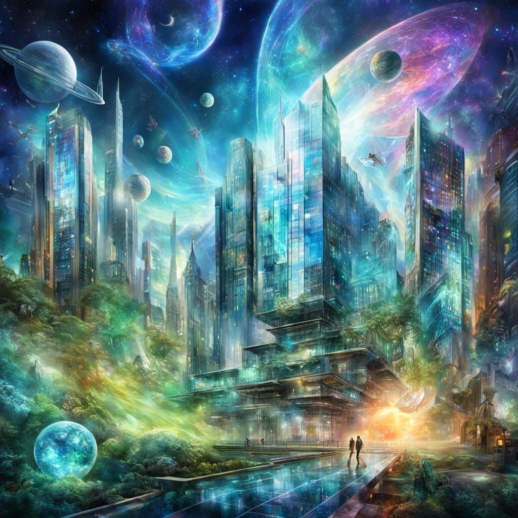 Ethereal Cityscape of Cosmic Glass Artistry