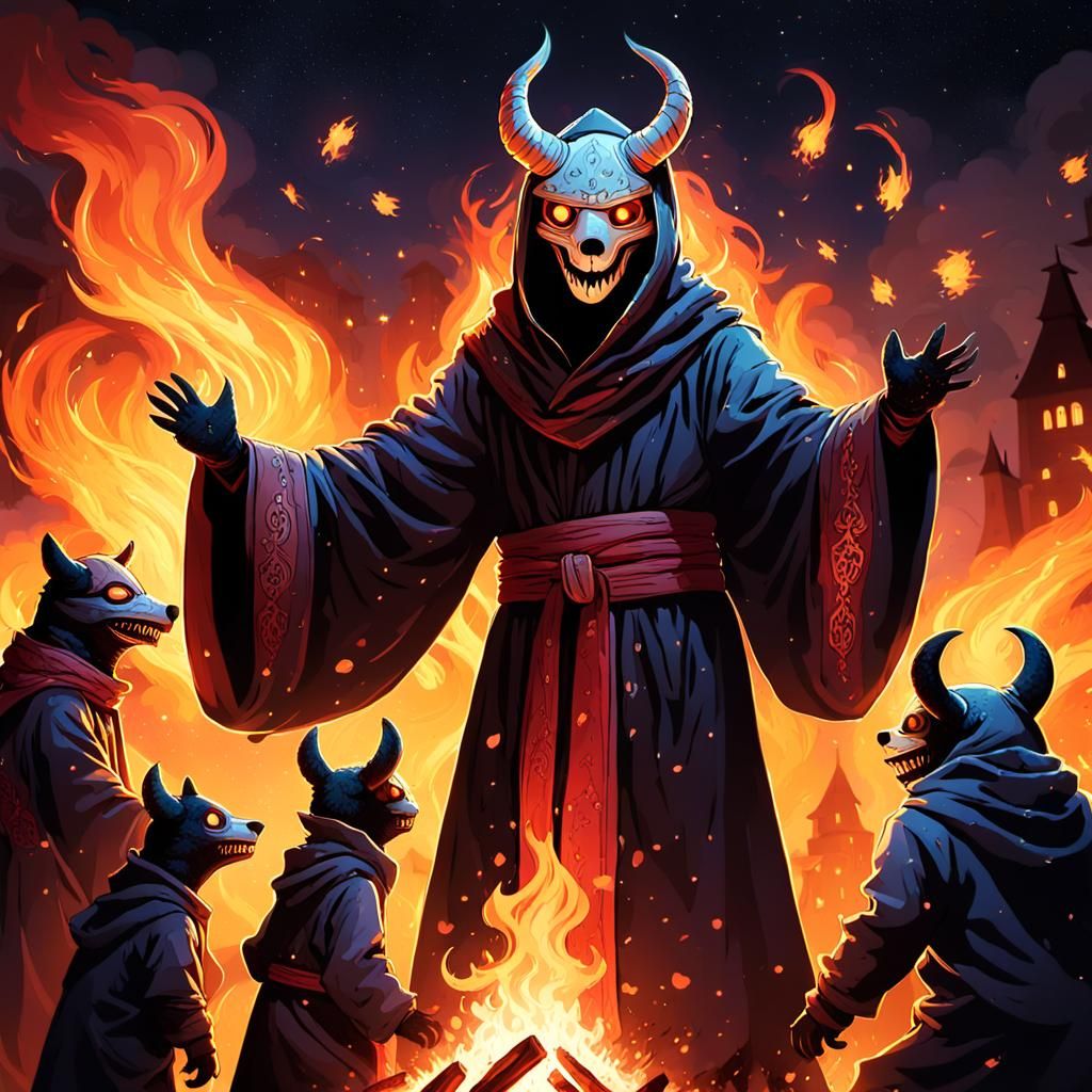 Surreal Bonfire Dance Under Starry Sky