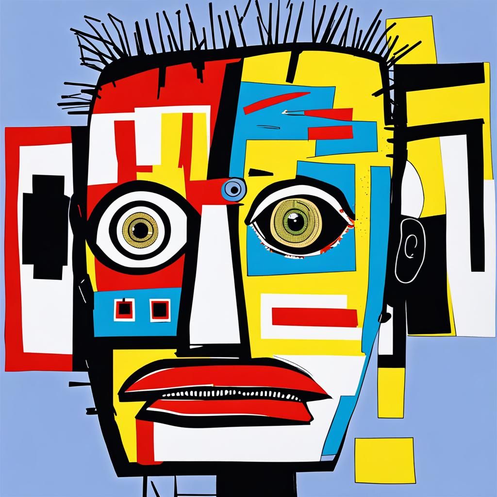 Cyborg Robot Man in Basquiat Pop Art Style