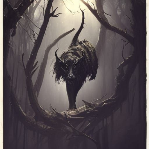 Winged Black Leopard in Swamp, Dark Fantasy Art