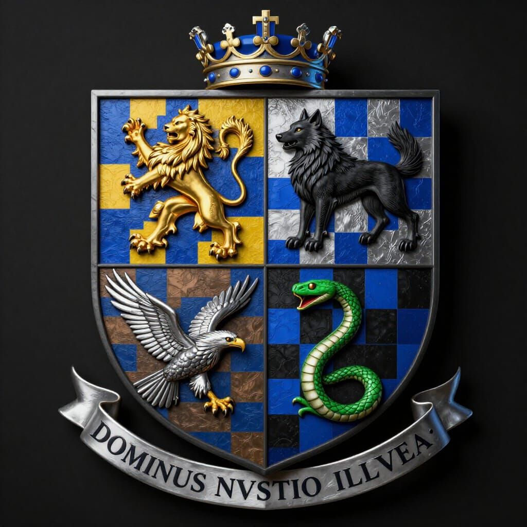 Heraldic Shield with Royal Crown and Motto