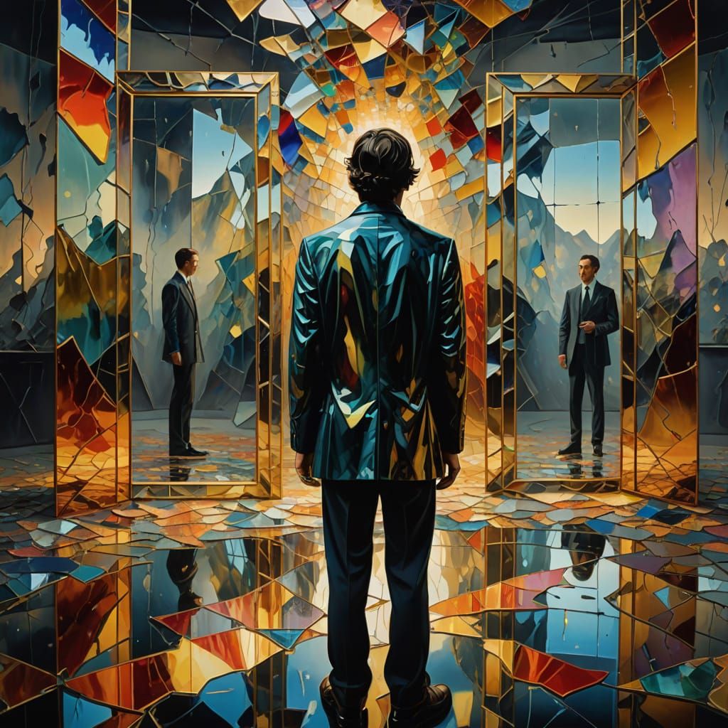 Surreal Mirror Realm in Vibrant Oil Painting