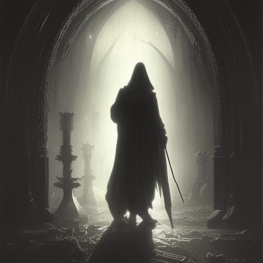 Grim Reaper Surrounded by Shadows in Dark Fantasy Style