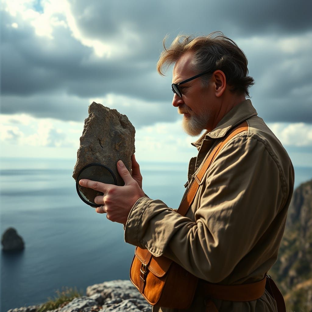 Italian Geologist on Windswept Cliff, 19th Century Style
