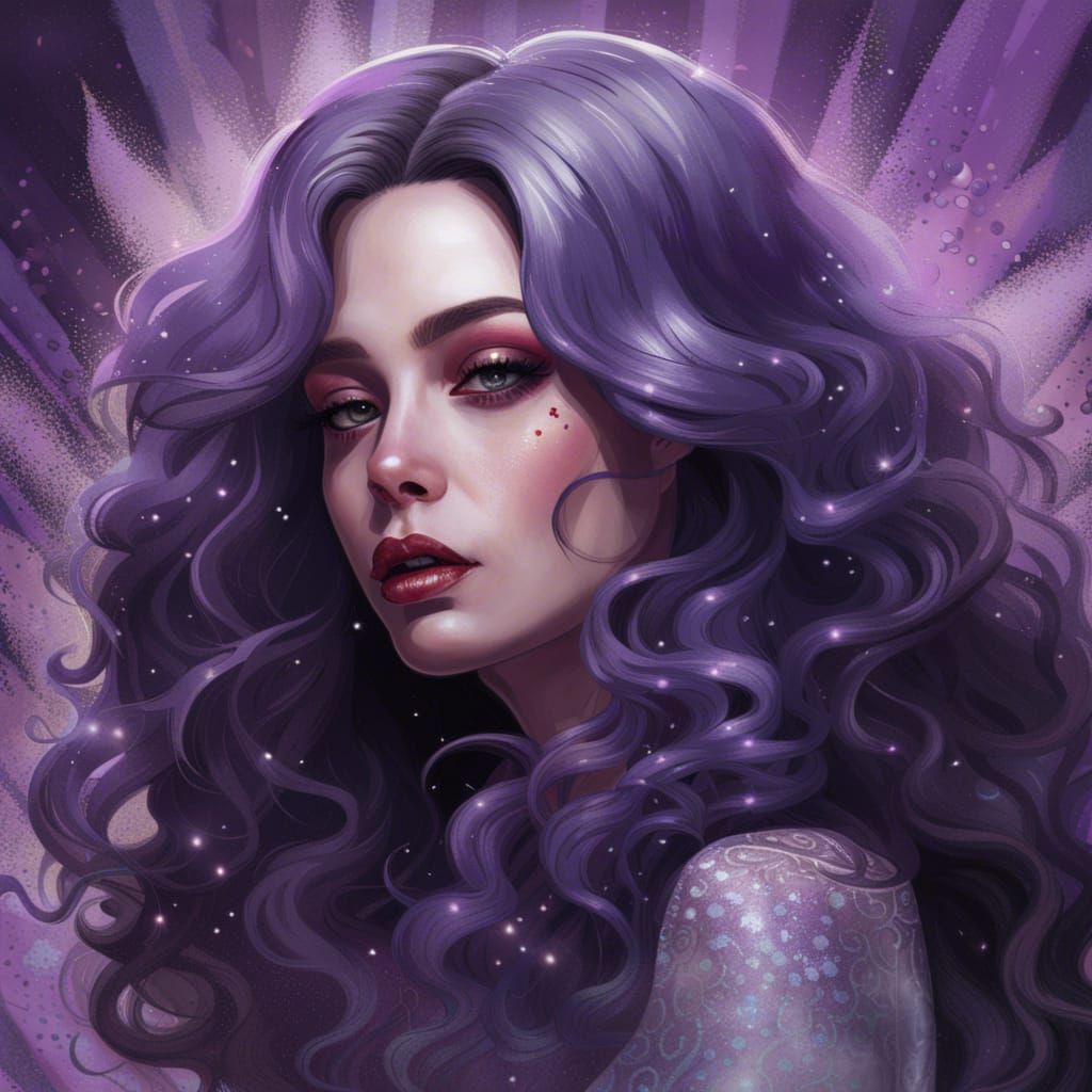 Woman in Lilac Purple with Red Lipstick