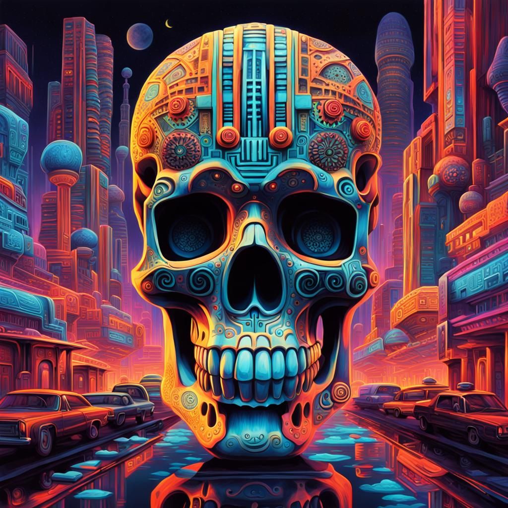 Galactic Skull City Inspired by Día de los Muertos