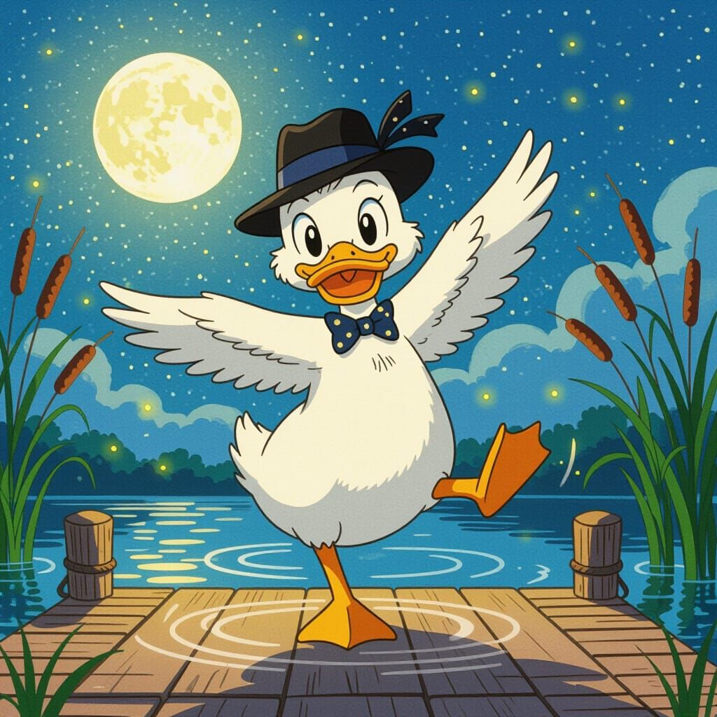 Duckling Jazz Performance in Studio Ghibli Style