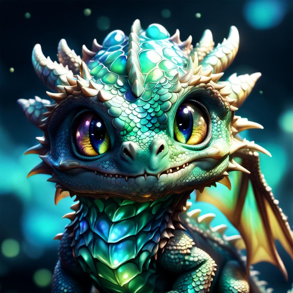 Cute Baby Dragon with Pearly Scales