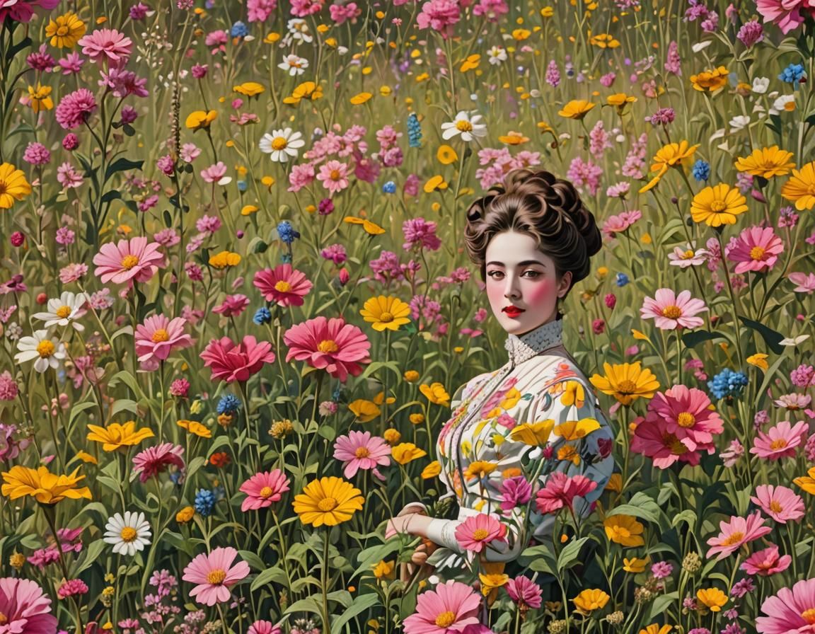 Impressionistic Wildflower Field Landscape in Bloom