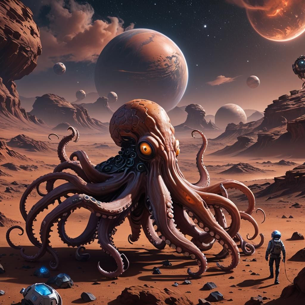 Octopus Alien Researching on Mars: 3D Anime Art