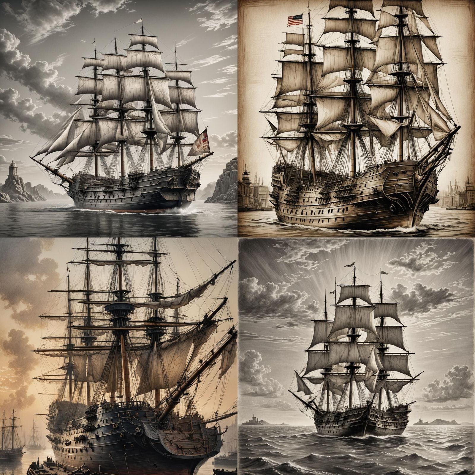 Colossal Ancient Warship: Detailed Pencil Drawing