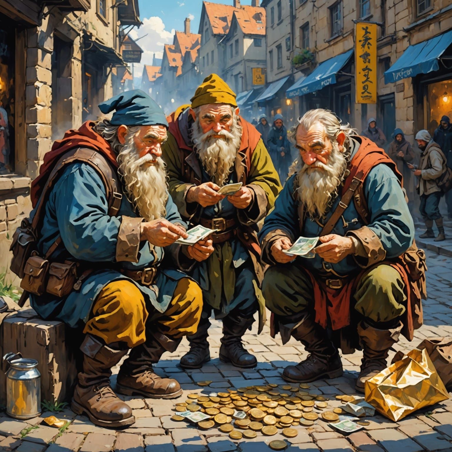 Dwarves Give Gold to the Poor: An Impressionist Scene