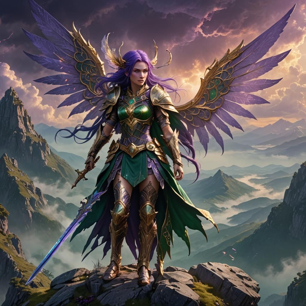 Fantasy Fairy Warrior with Glowing Runes, Digital Art