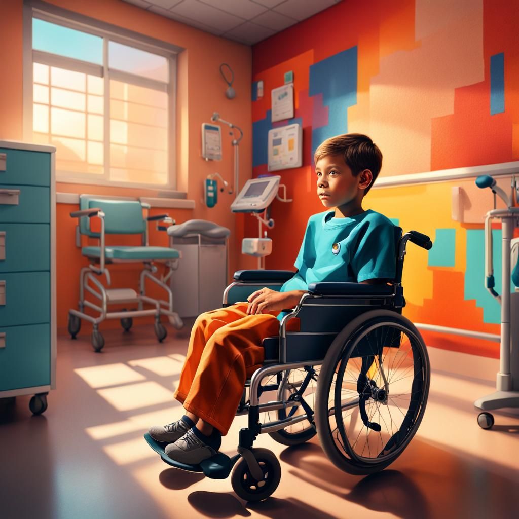 Hopeful Boy in Wheelchair: Hyperrealistic Rehabilitation Roo...