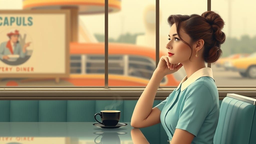 1950s Diner Scene in Retro Travel Poster Style
