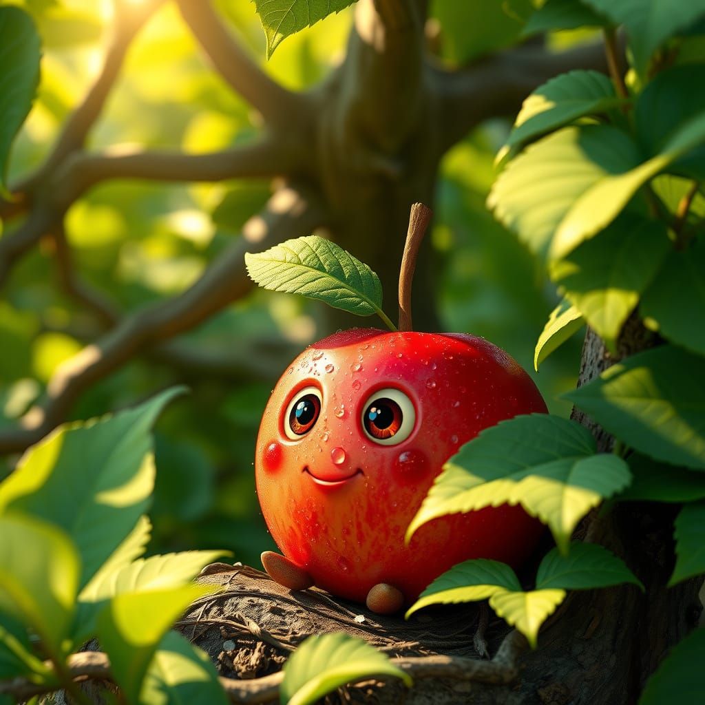 Whimsical Apple Sprite in a Lush Orchard