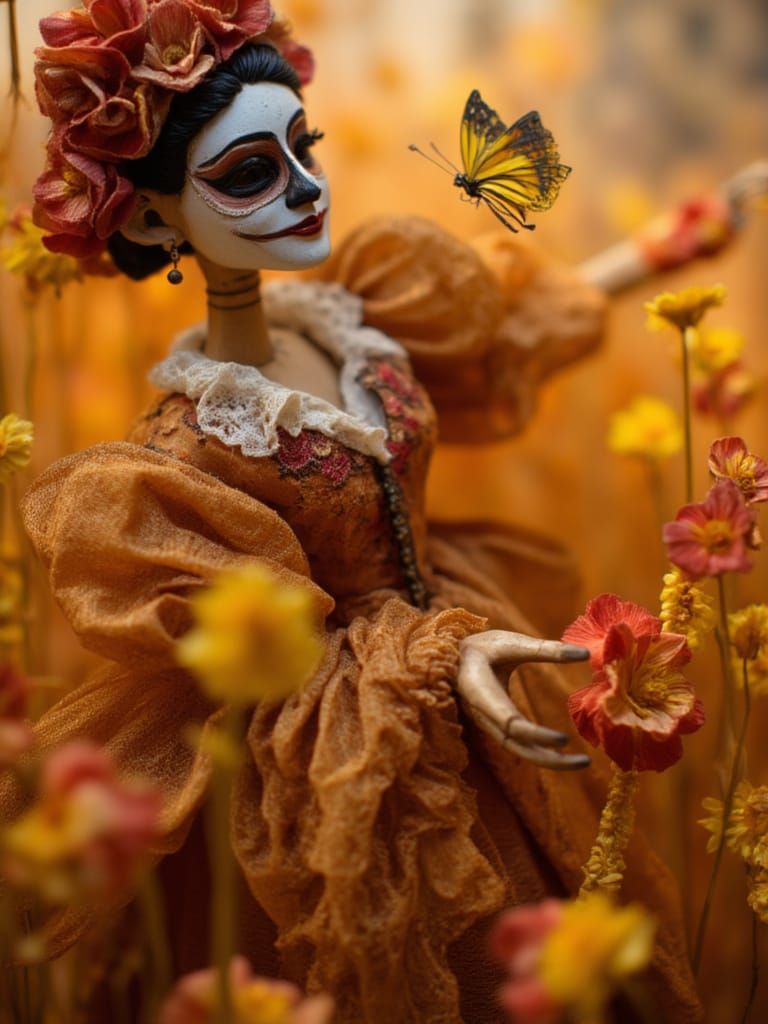 Dia de Los Muertos Woman with Flowers & Butterflies
