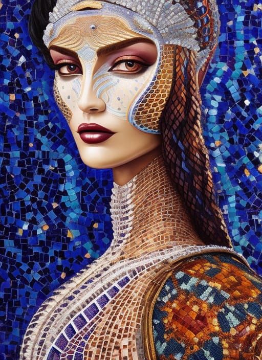 Glistening Lizard Goddess in Elaborate Headdress