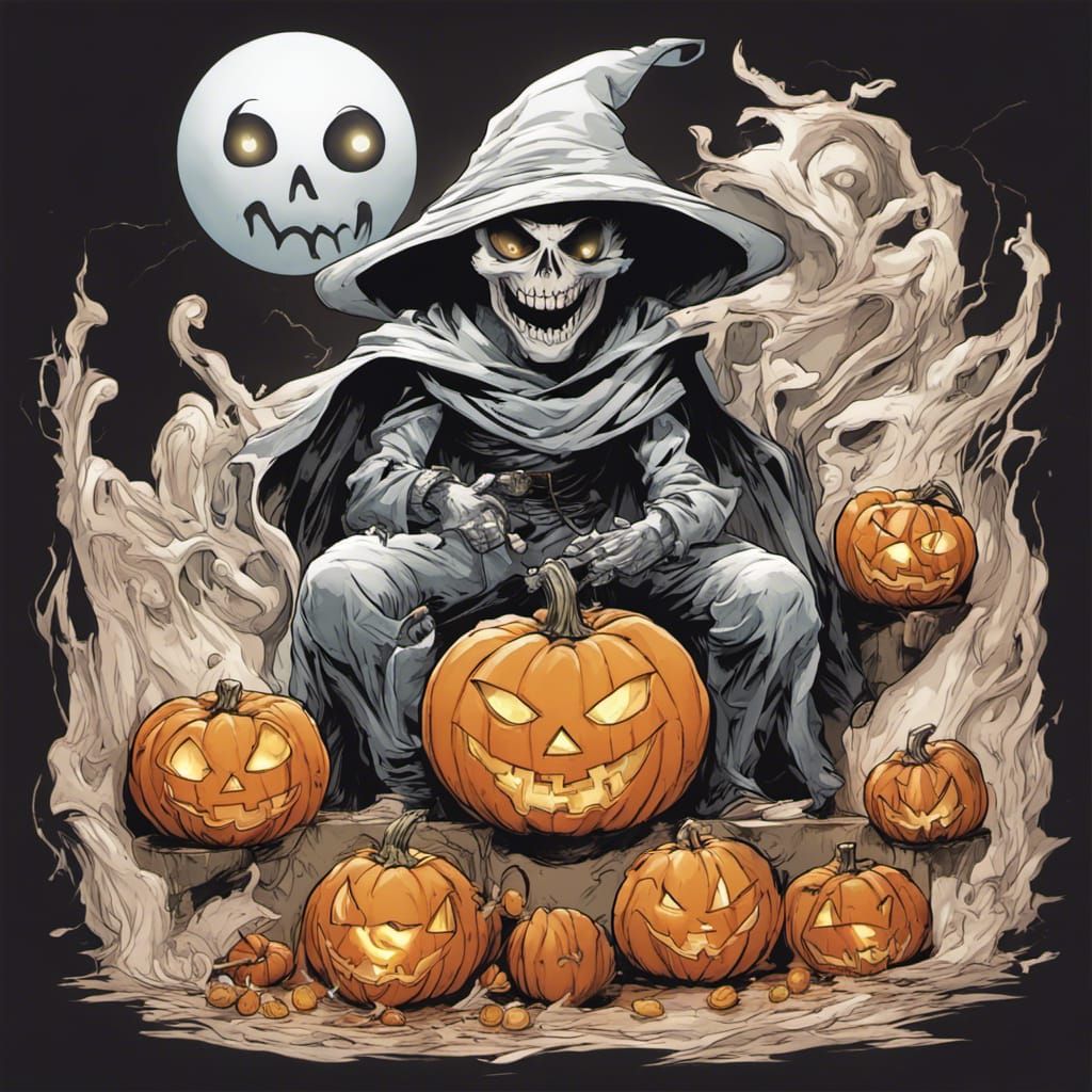 Cartoon Jack-o'-Lantern and Ghost Comic Art