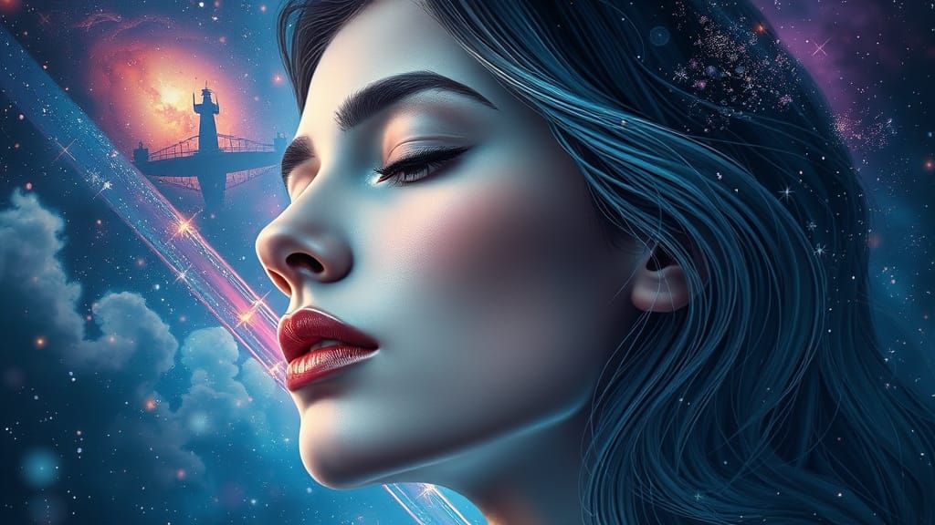 Cosmic Woman Portrait in Hyperrealistic Splash Art