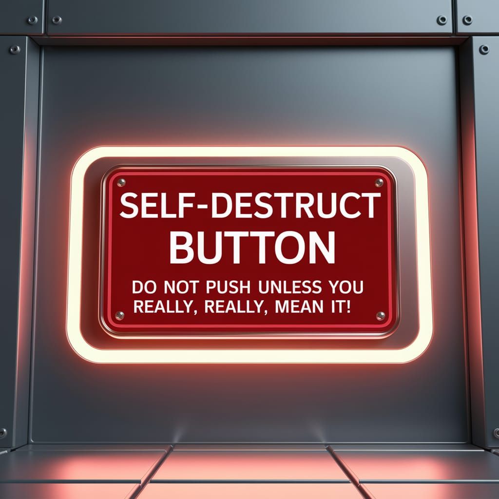 Ominous Red Button in Spaceballs-Inspired Cyberpunk Scene