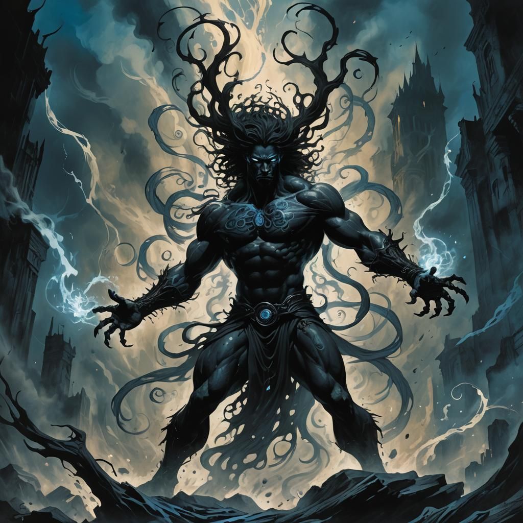 Imposing Dark Fantasy Figure in Gothic Setting