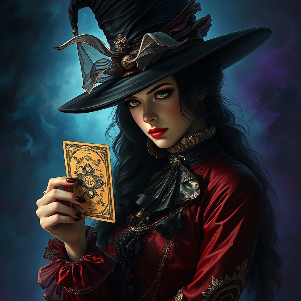 Mysterious Fortune Teller with Tarot Card in Concept Art