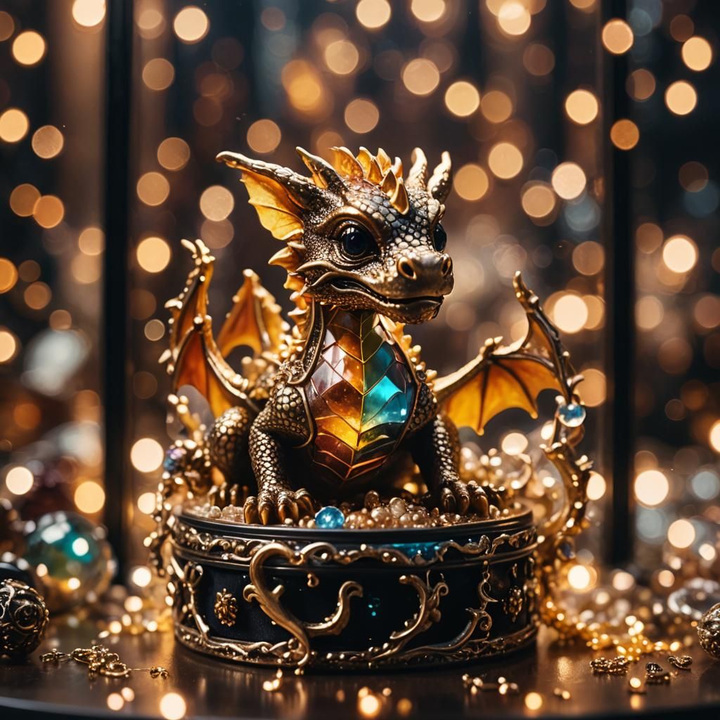 Baby Dragon in Glass Jewelry Box