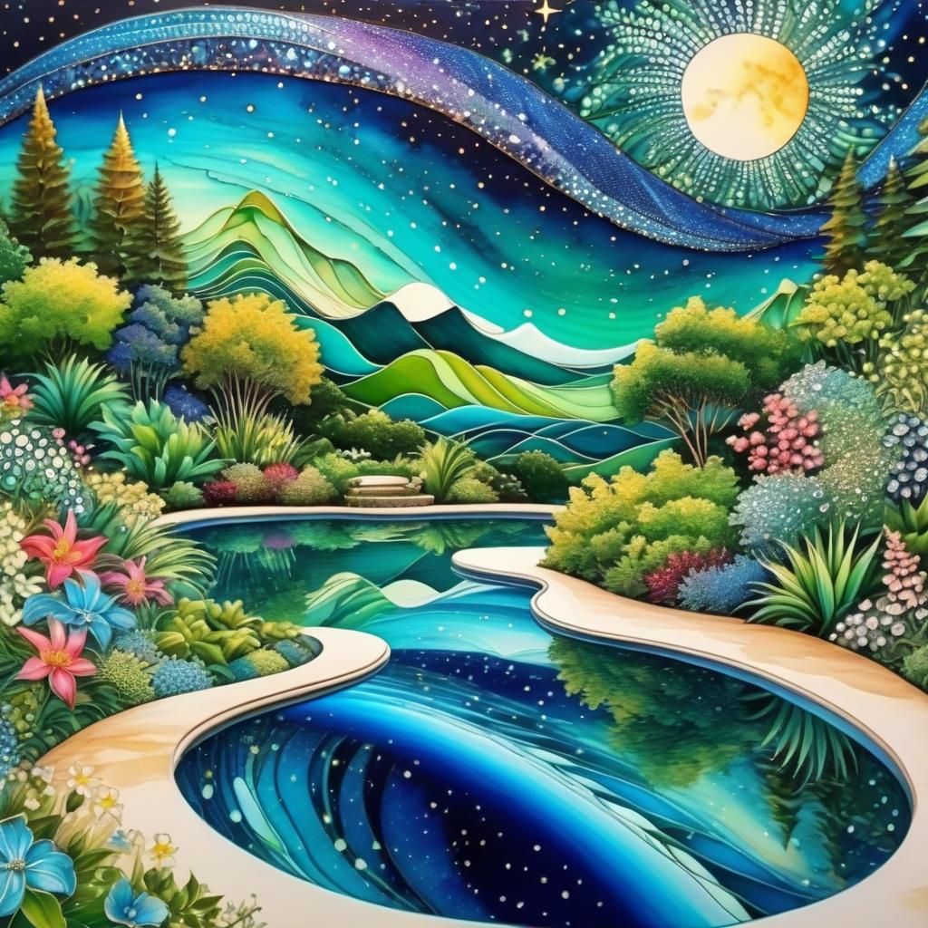 Abstract World: Detailed Painting with Starry Reflections