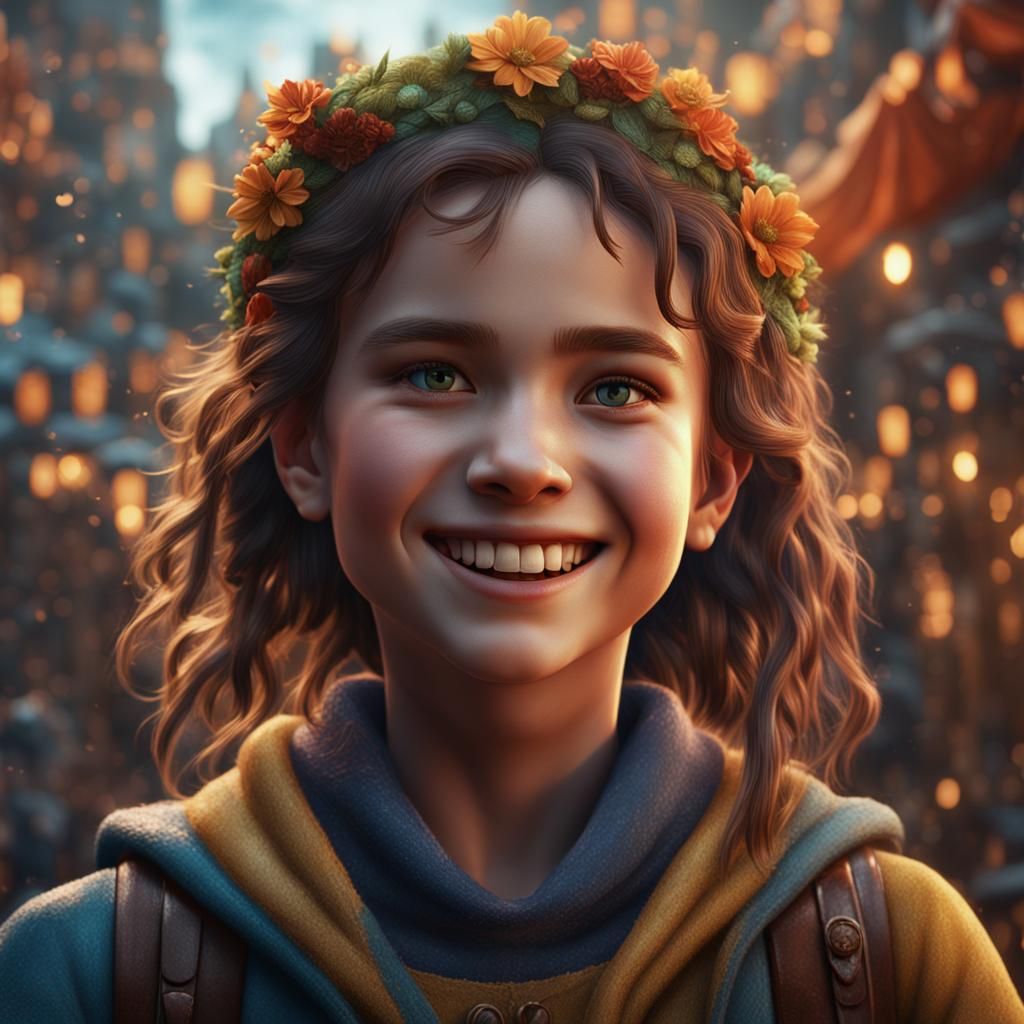 Photorealistic Portrait of Smiling Girl