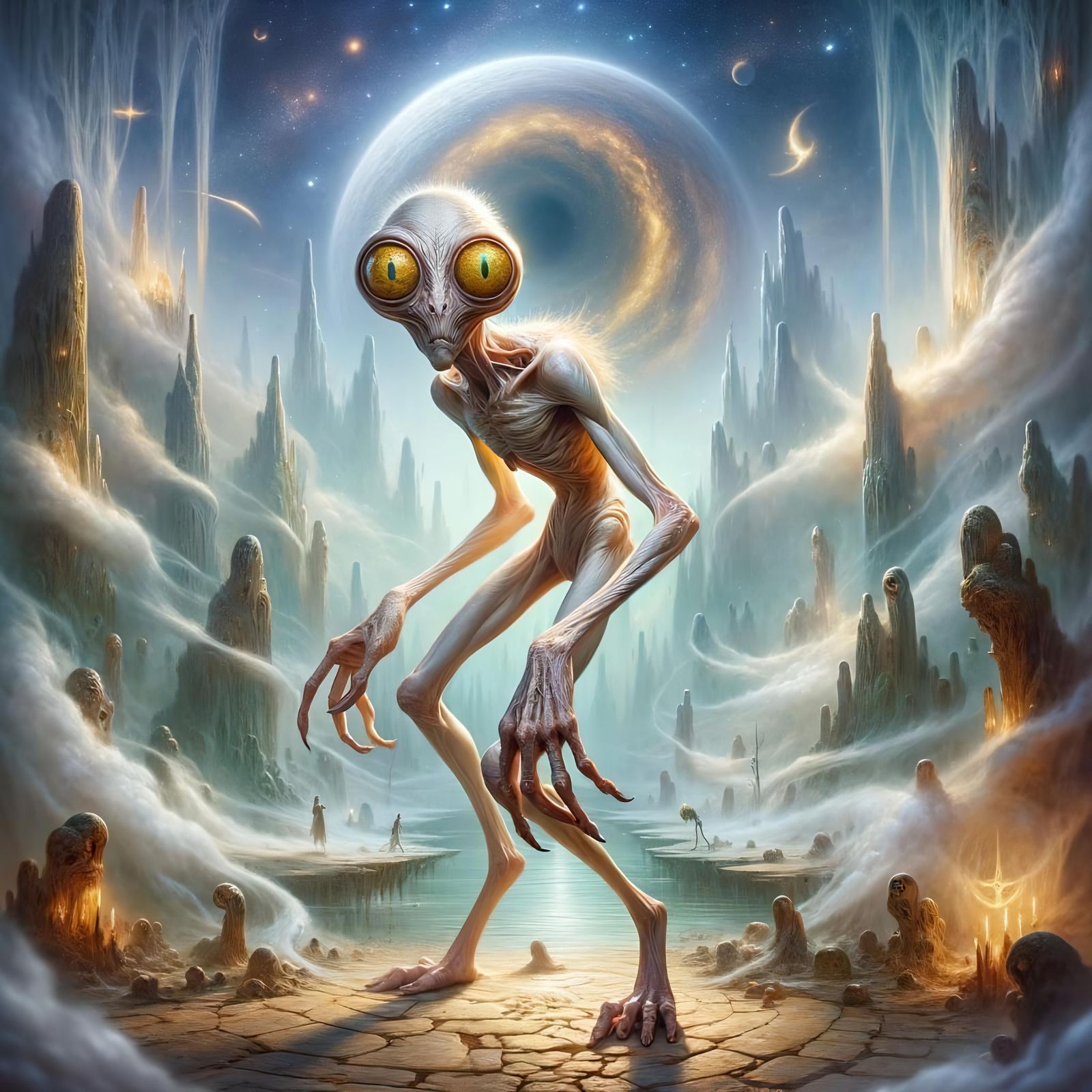 Ethereal Doppelganger Transformation in Fantasy Landscape