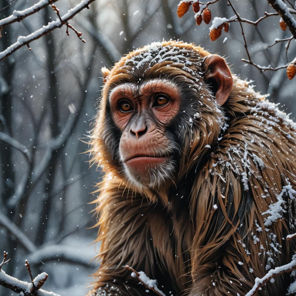Hyperrealistic Monkey in Winter Concept Art