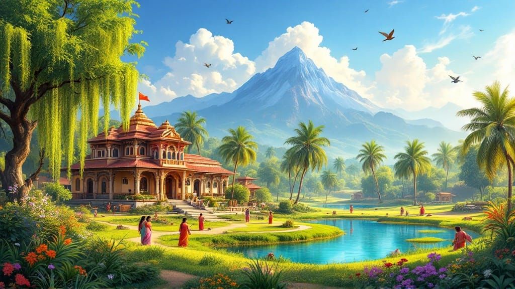 Idyllic Indian Countryside Scene in Warm Golden Light